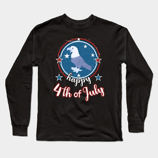 Happy 4th of July Cute Patriot Eagle Long Sleeve T-Shirt by Cute Pets Graphically